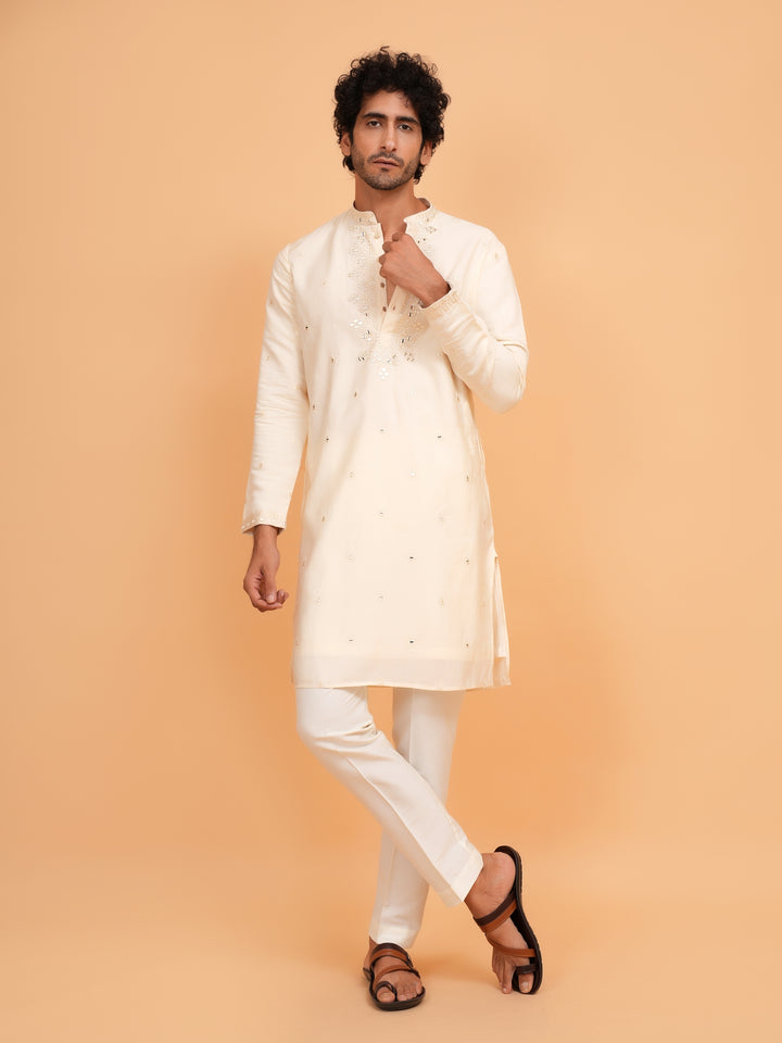Mirror Work Off White Kurta Set - KM43153-2