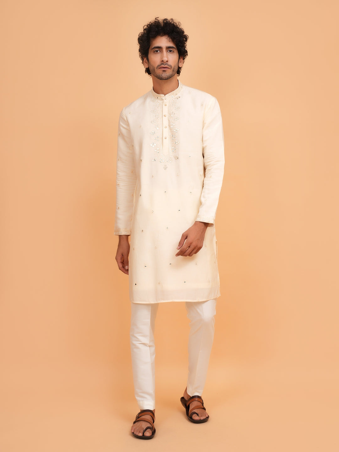 Mirror Work Off White Kurta Set - KM43153-2