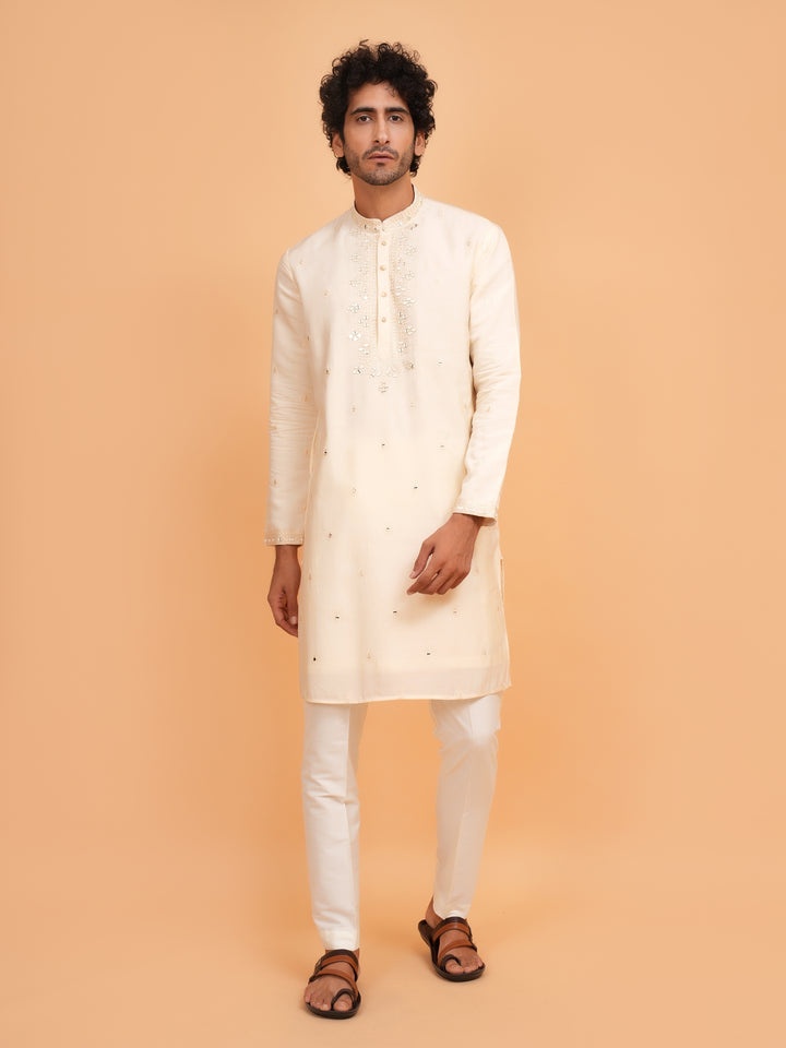 Mirror Work Off White Kurta Set - KM43153-2