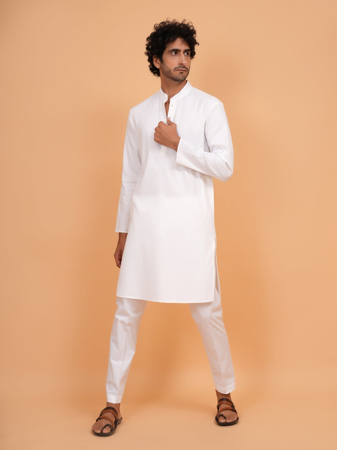 Solid White Kurta Set - KM44553-1