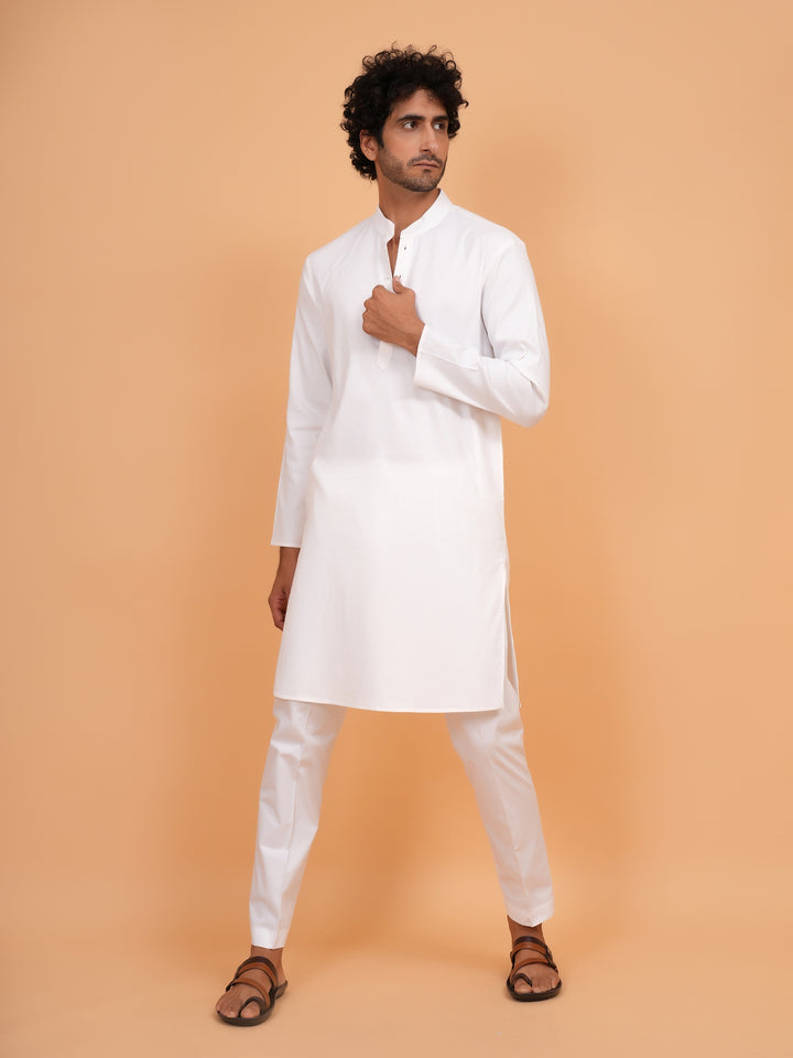 Solid White Kurta Set - KM44553-1