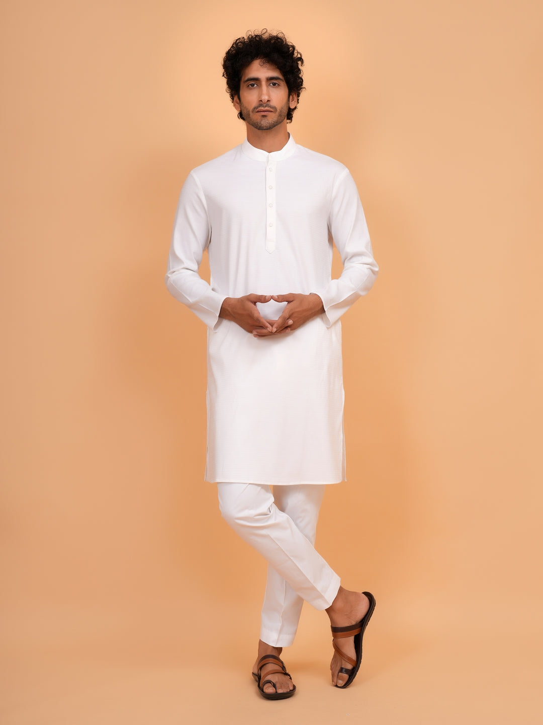 Solid White Kurta Set - KM44553-1