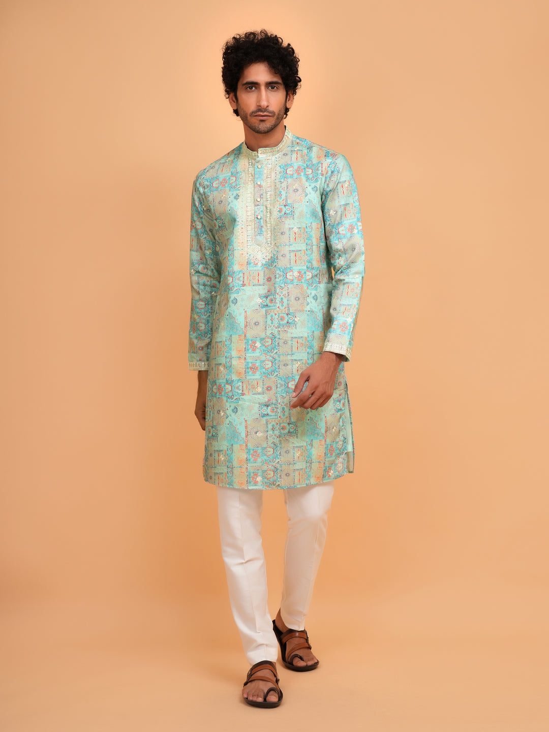 Embroidered Green Kurta Set - KM43735-2