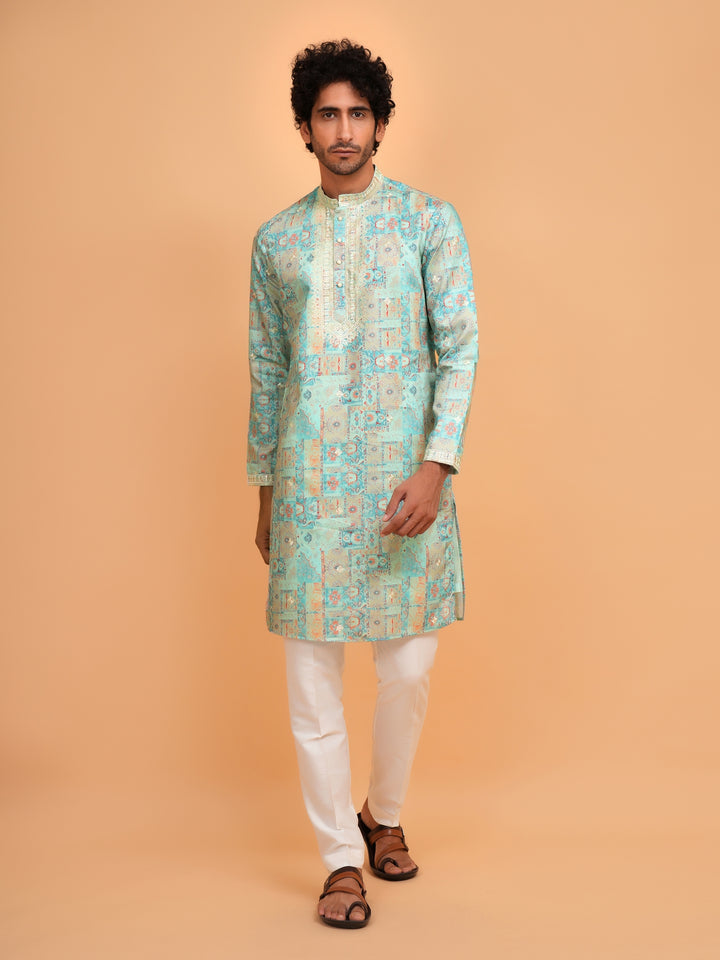 Embroidered Green Kurta Set - KM43735-2