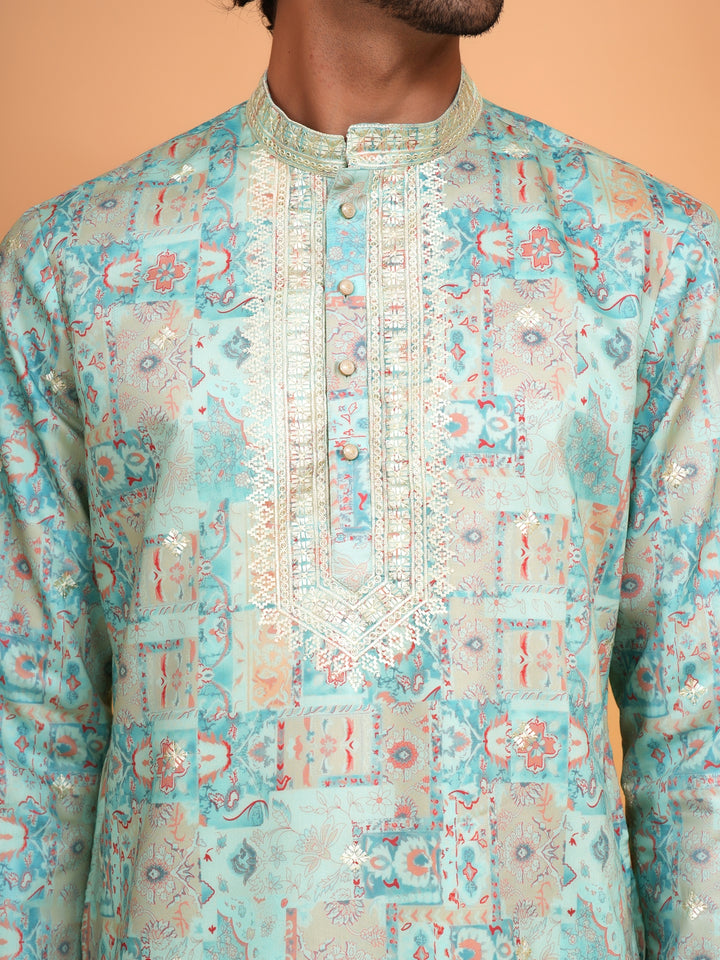Embroidered Green Kurta Set - KM43735-2