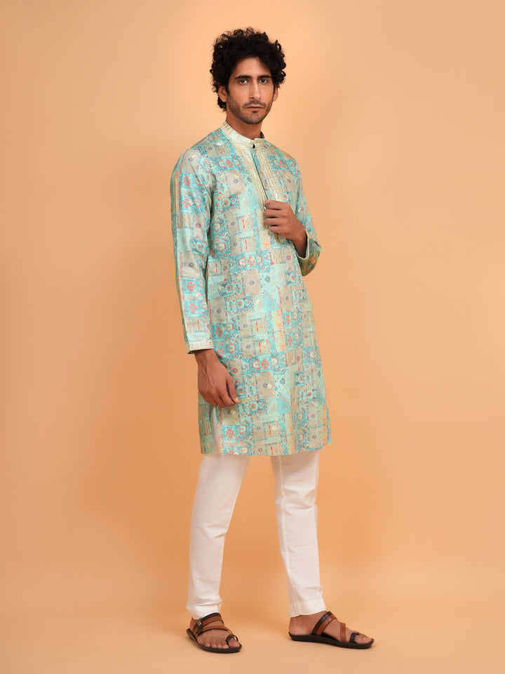 Embroidered Green Kurta Set - KM43735-2