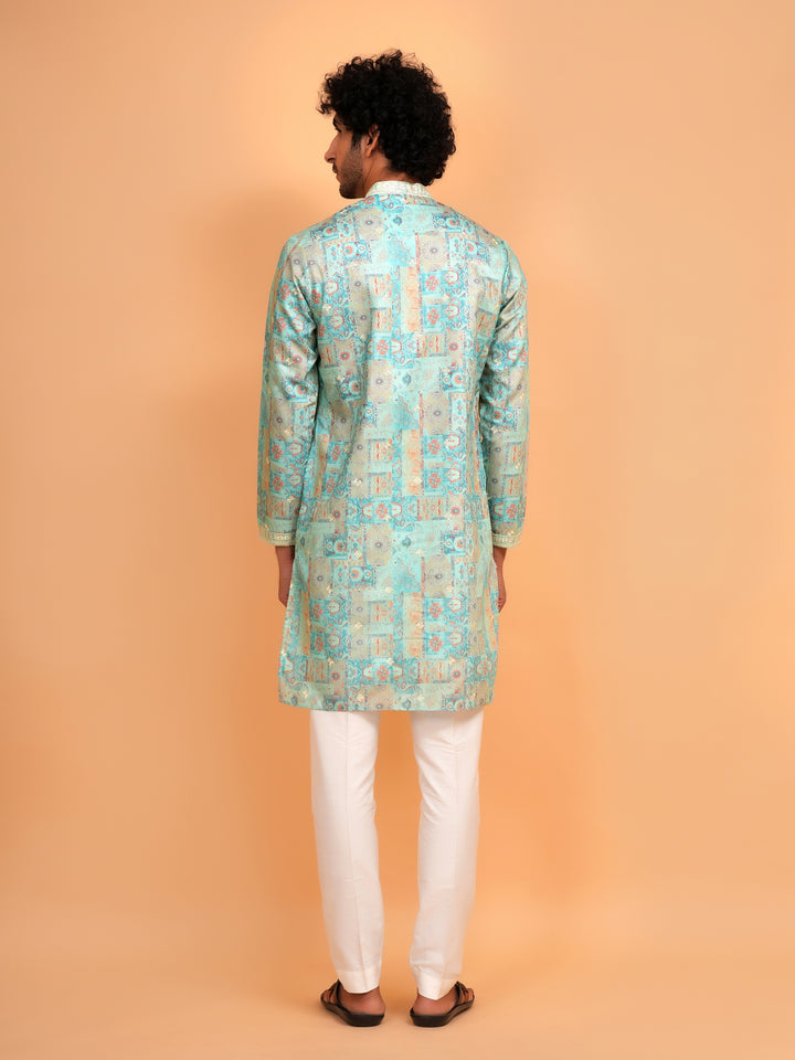 Embroidered Green Kurta Set - KM43735-2