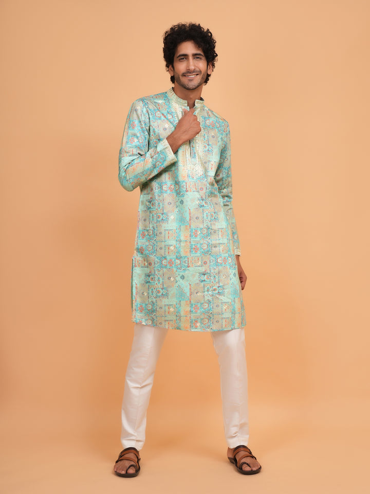 Embroidered Green Kurta Set - KM43735-2