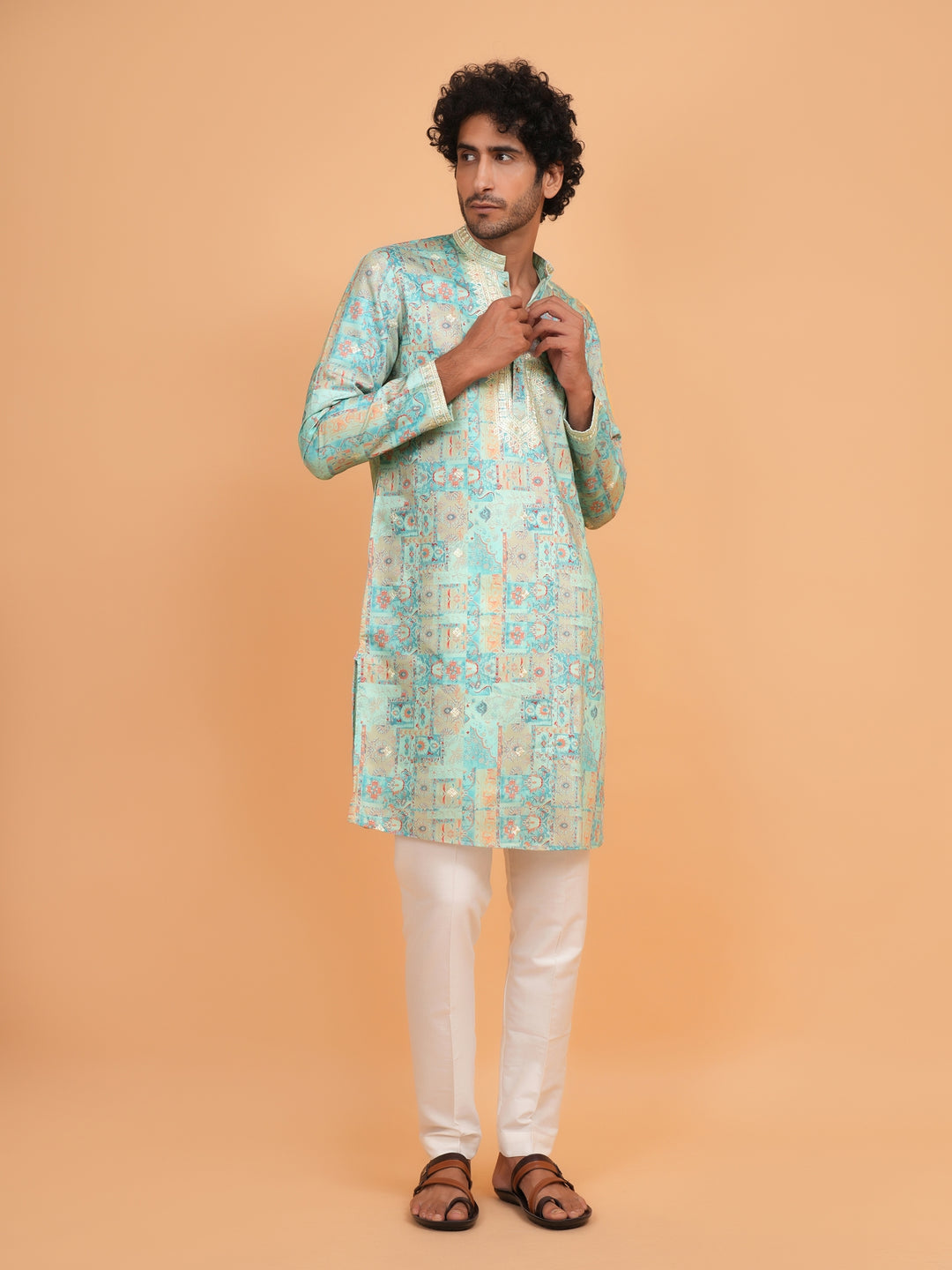 Embroidered Green Kurta Set - KM43735-2
