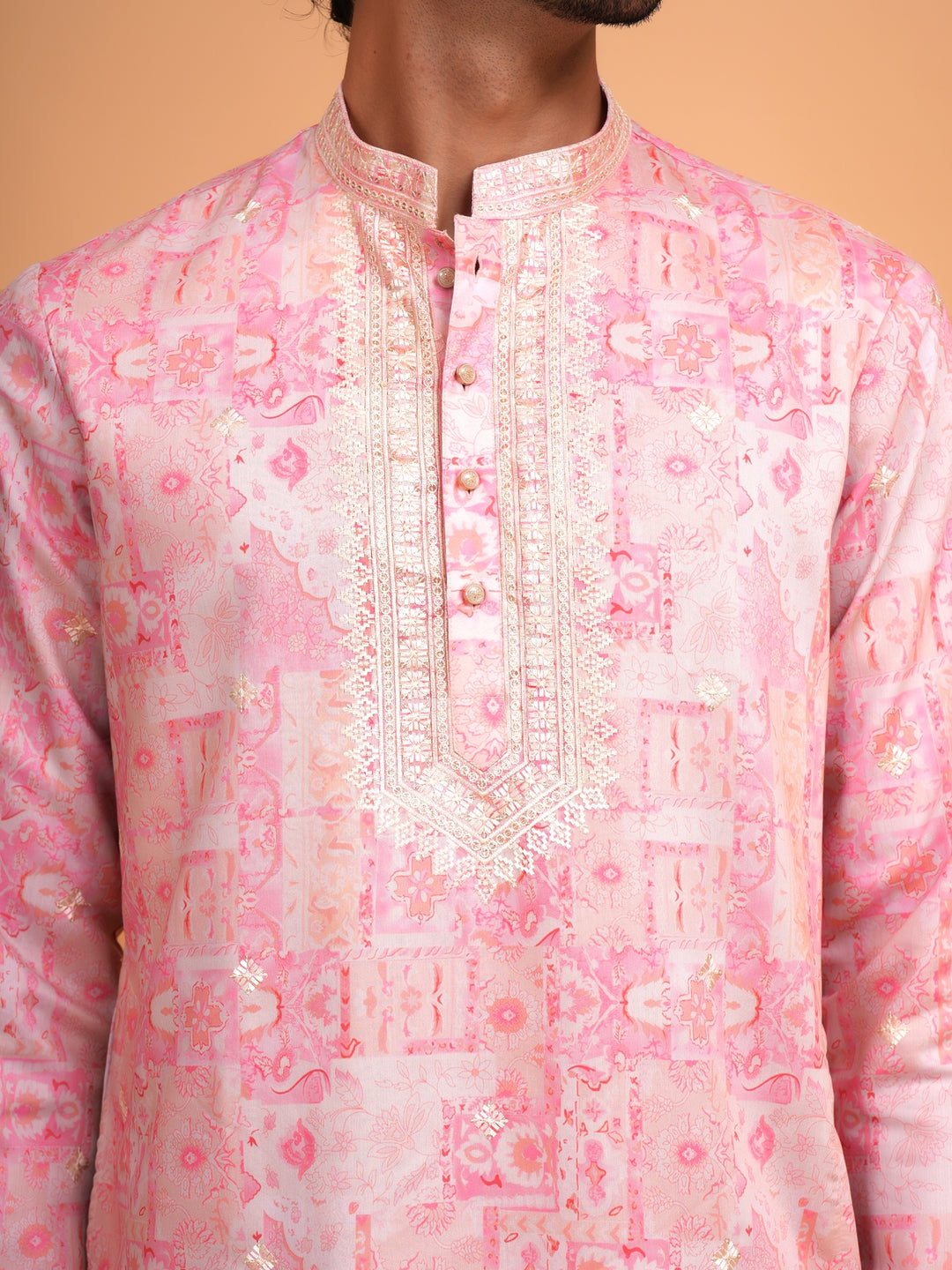 Embroidered Pink Kurta Set - KM43735-1
