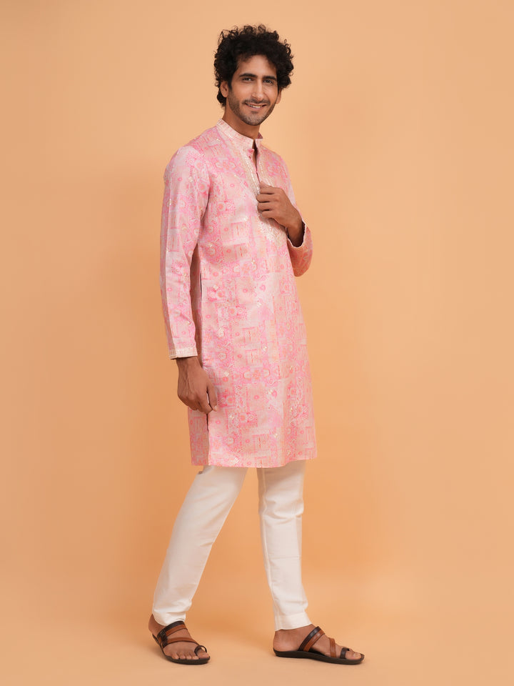 Embroidered Pink Kurta Set - KM43735-1