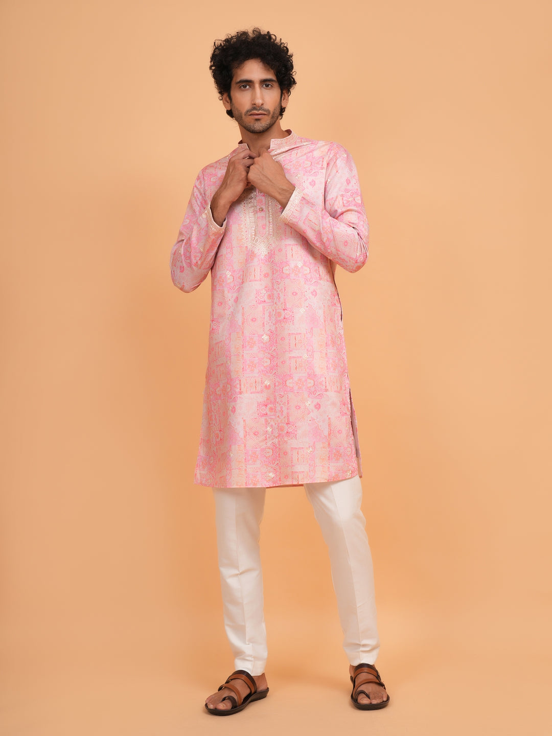 Embroidered Pink Kurta Set - KM43735-1