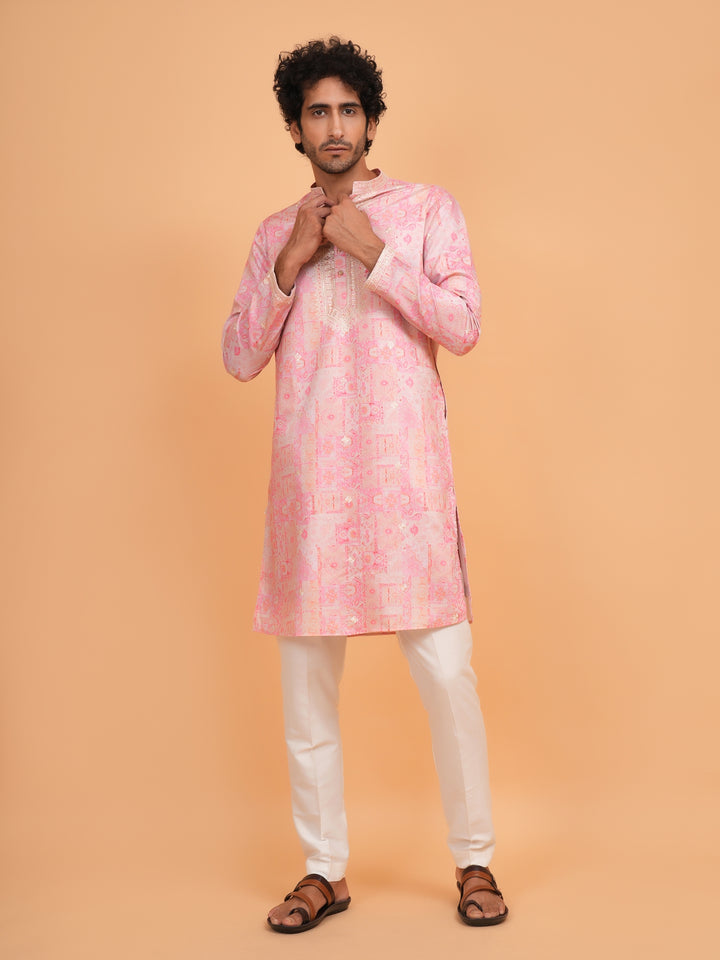 Embroidered Pink Kurta Set - KM43735-1