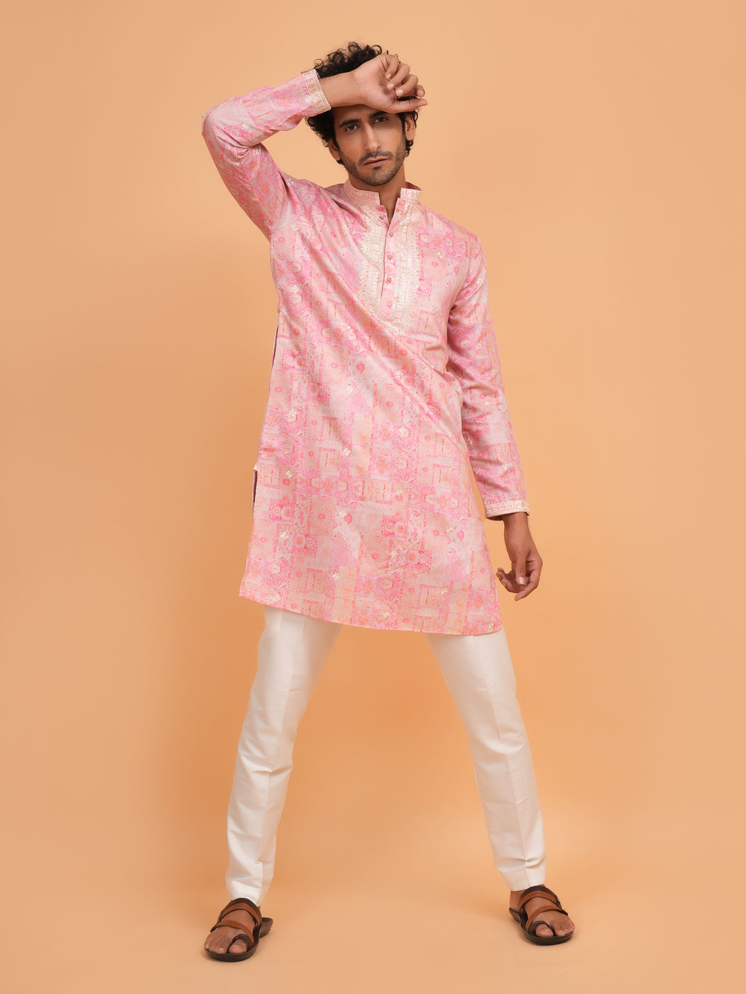 Embroidered Pink Kurta Set - KM43735-1