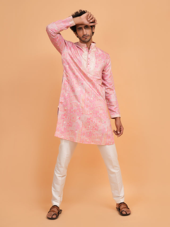 Embroidered Pink Kurta Set - KM43735-1