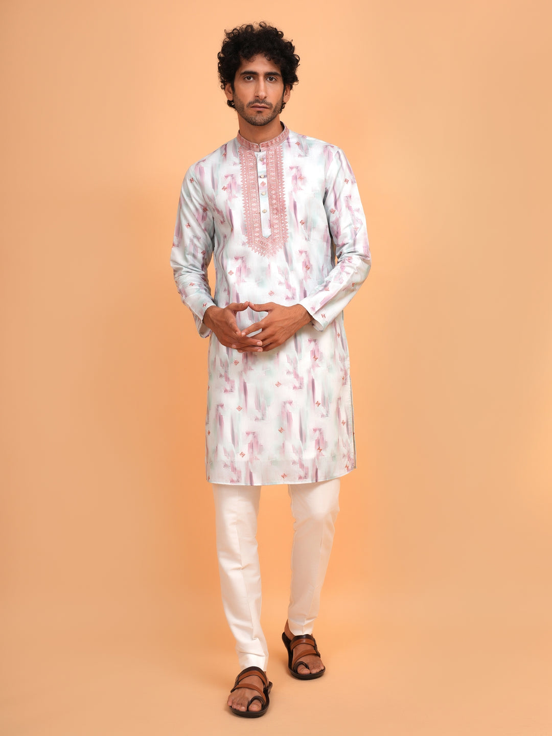 Embroidered Green Kurta Set - KM43742-3