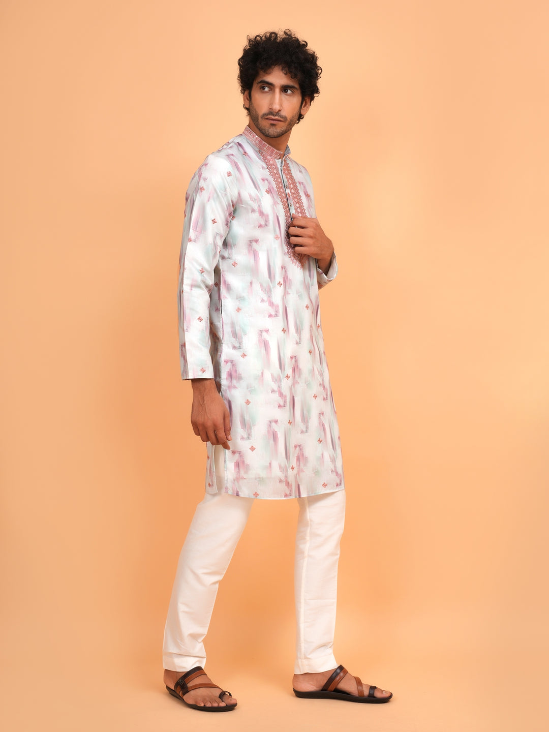 Embroidered Green Kurta Set - KM43742-3