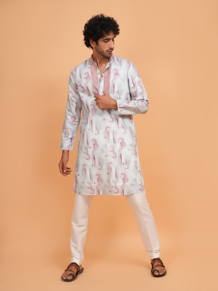 Embroidered Green Kurta Set - KM43742-3