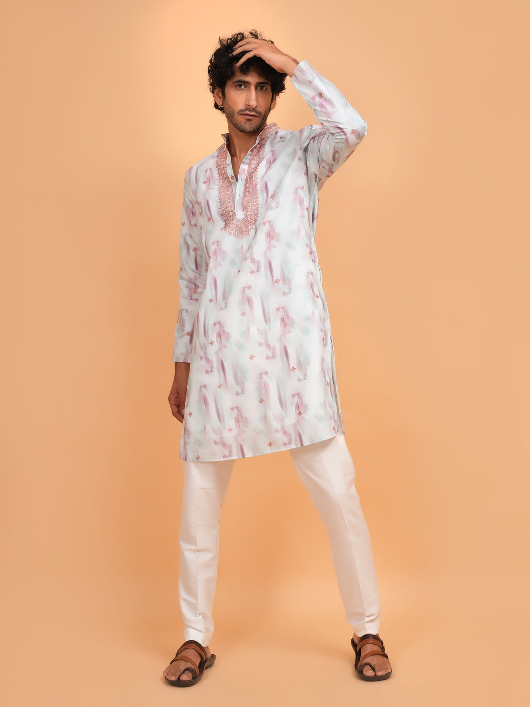 Embroidered Green Kurta Set - KM43742-3