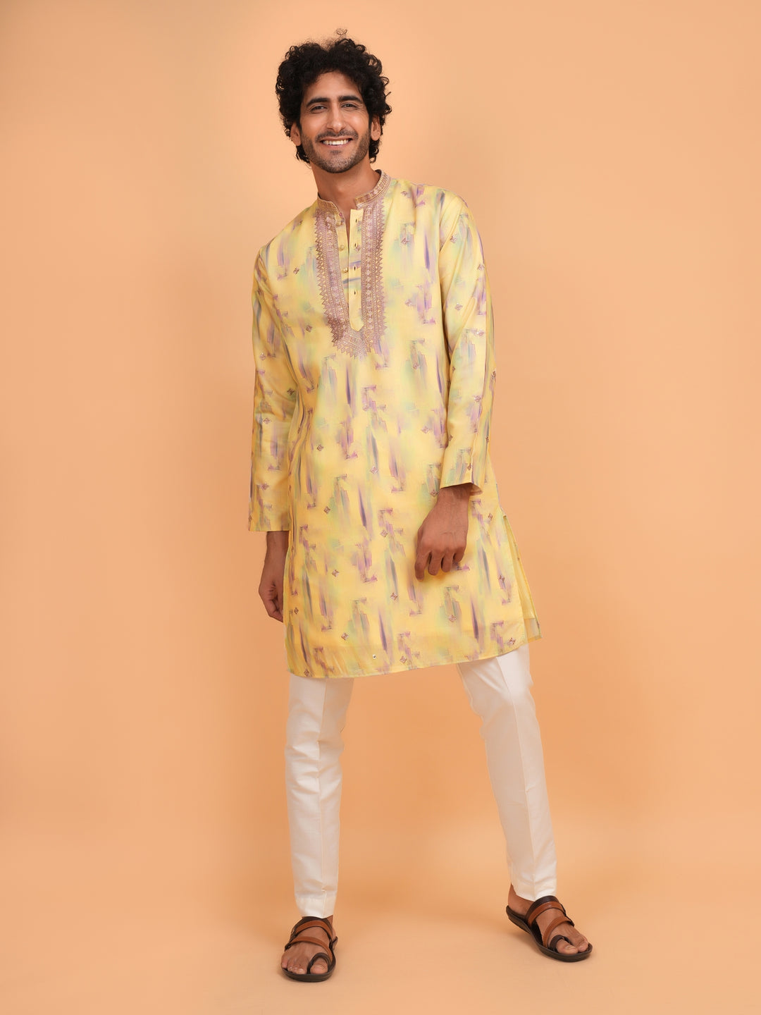 Embroidered Yellow Kurta Set - KM43742-4