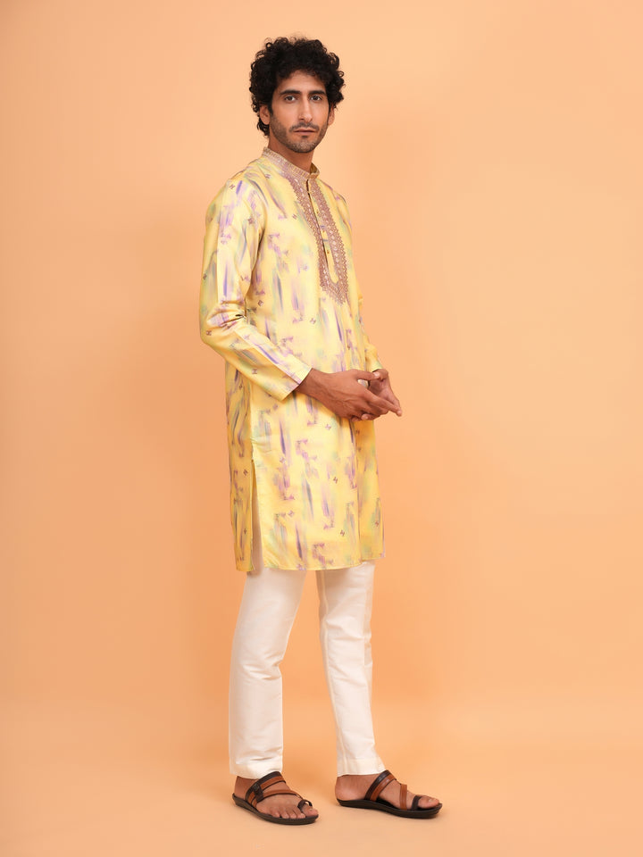 Embroidered Yellow Kurta Set - KM43742-4