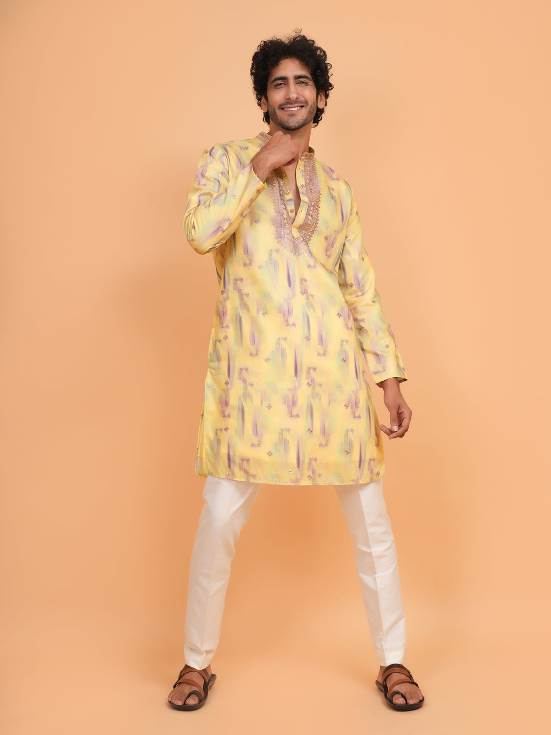 Embroidered Yellow Kurta Set - KM43742-4
