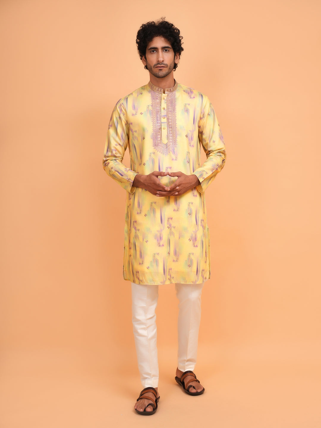 Embroidered Yellow Kurta Set - KM43742-4