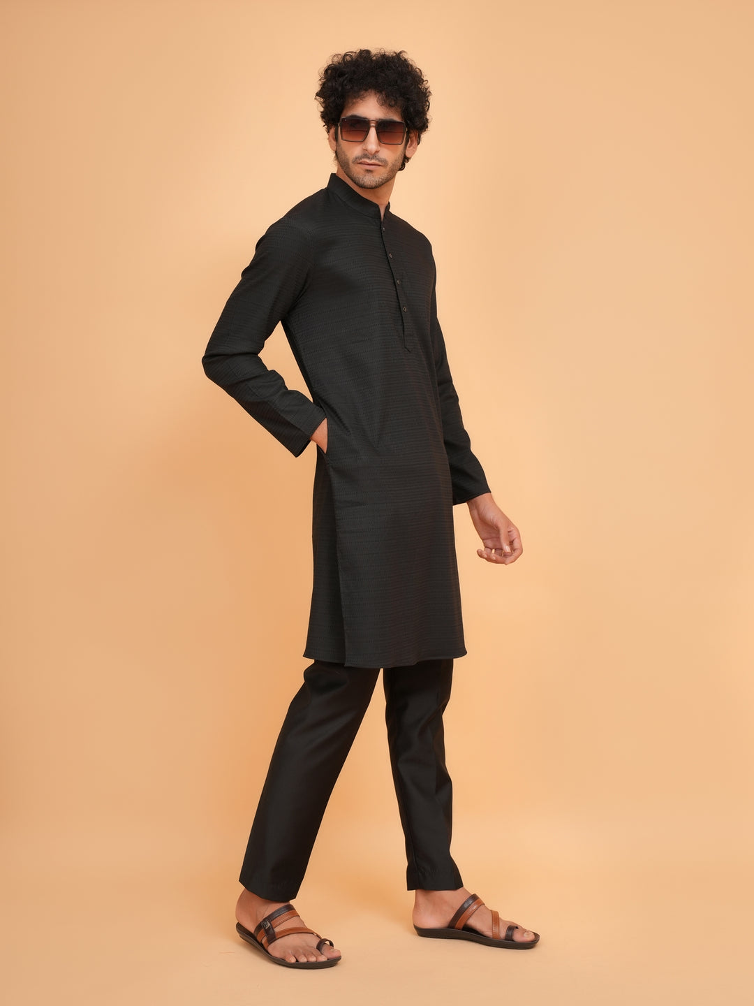 Solid Black Kurta Set - KM44553-13
