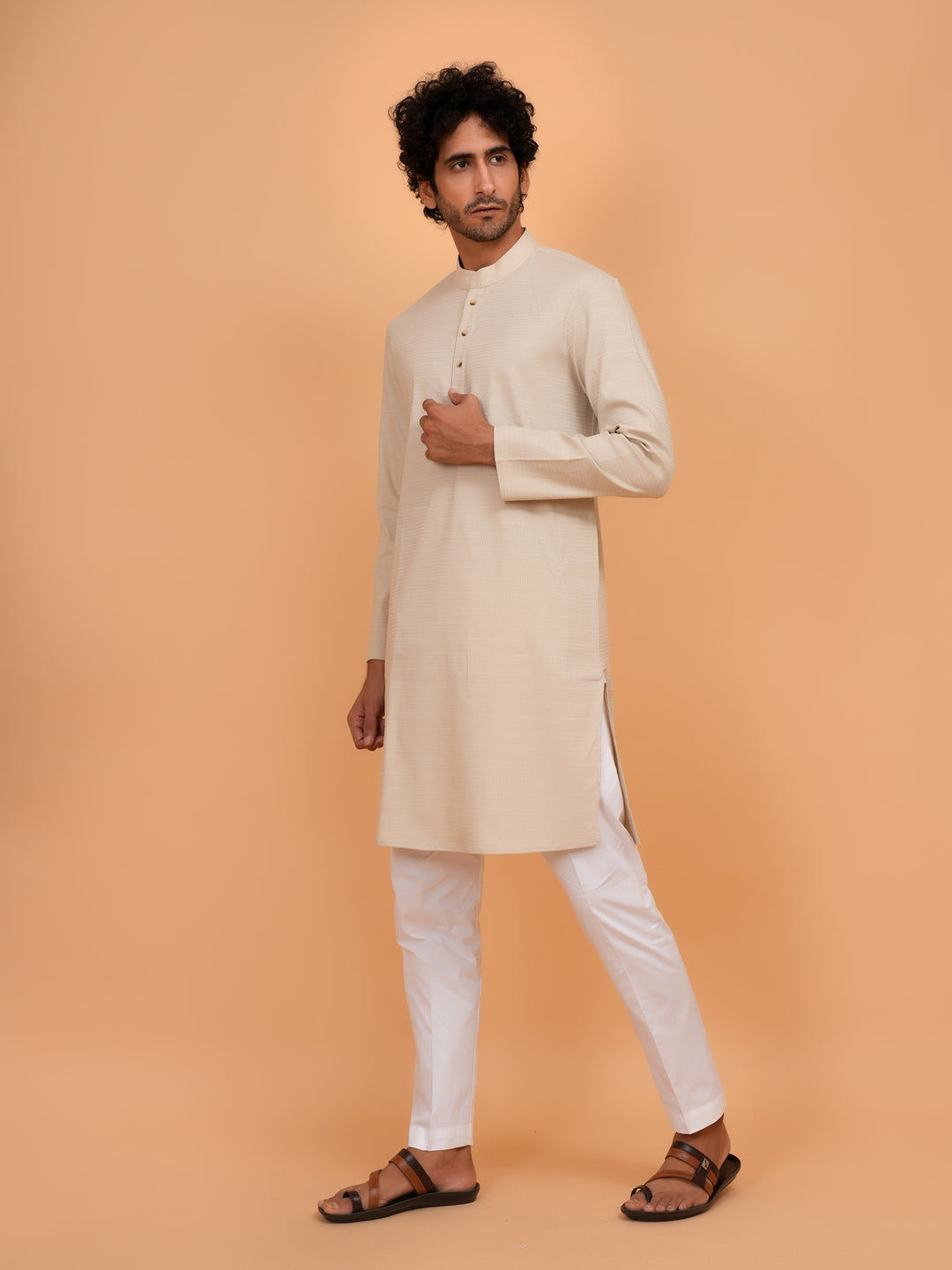 Solid Fawn Kurta Set - KM44553-14