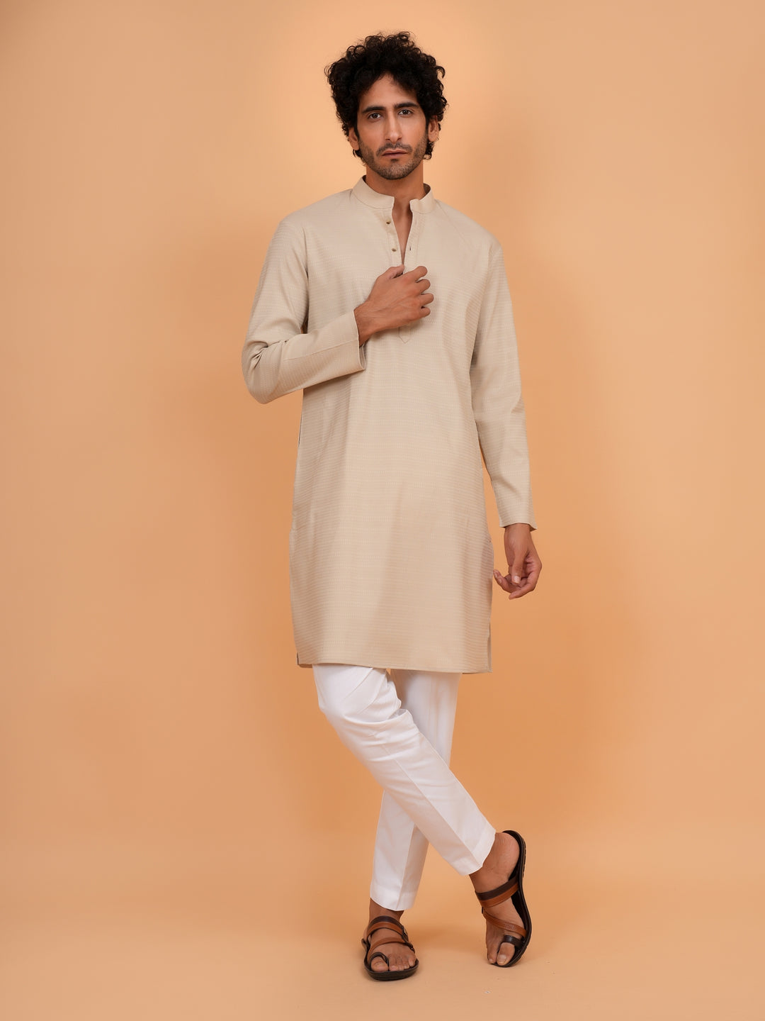 Solid Fawn Kurta Set - KM44553-14