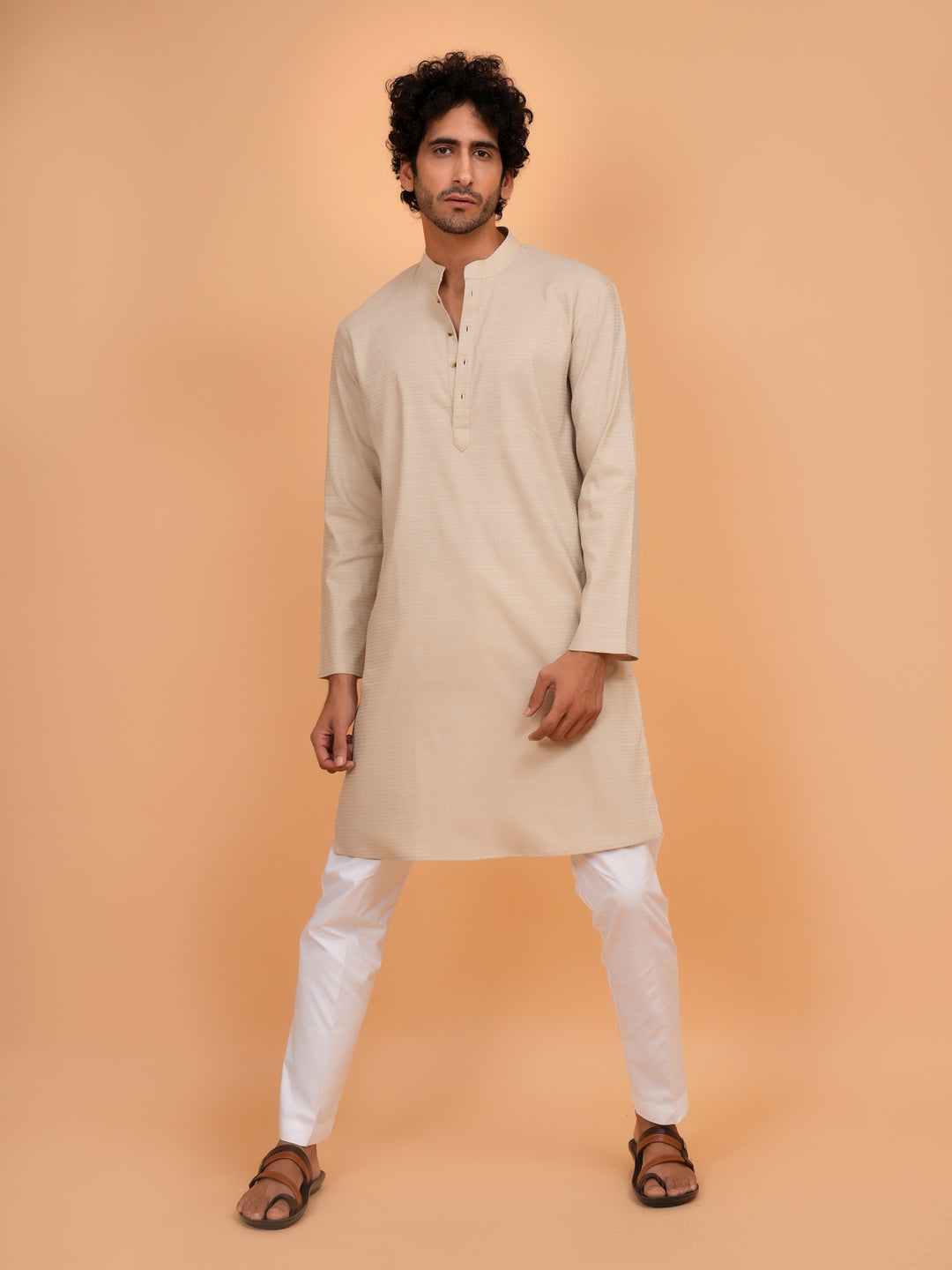 Solid Fawn Kurta Set - KM44553-14