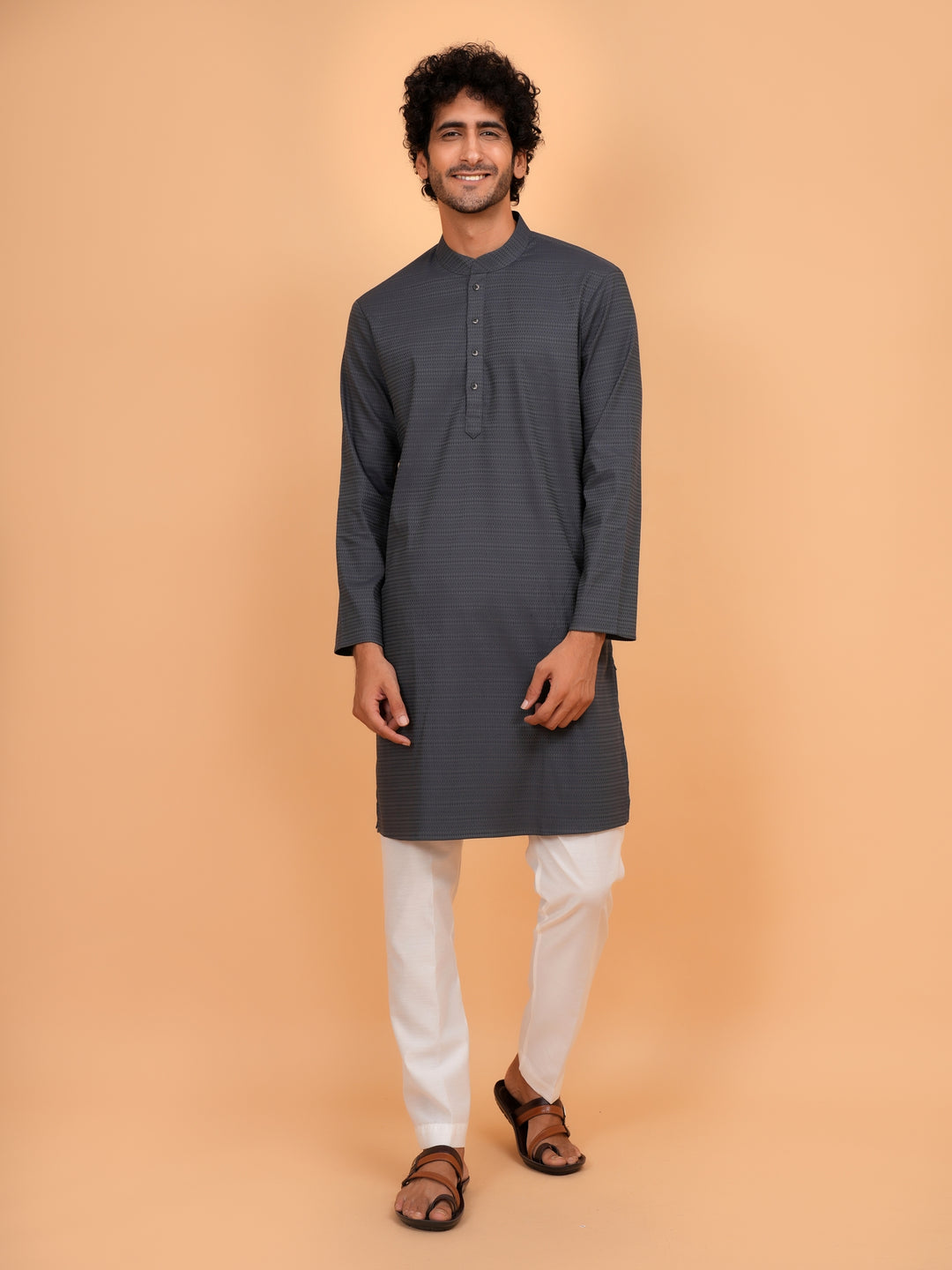 Solid Grey Kurta Set - KM44553-12