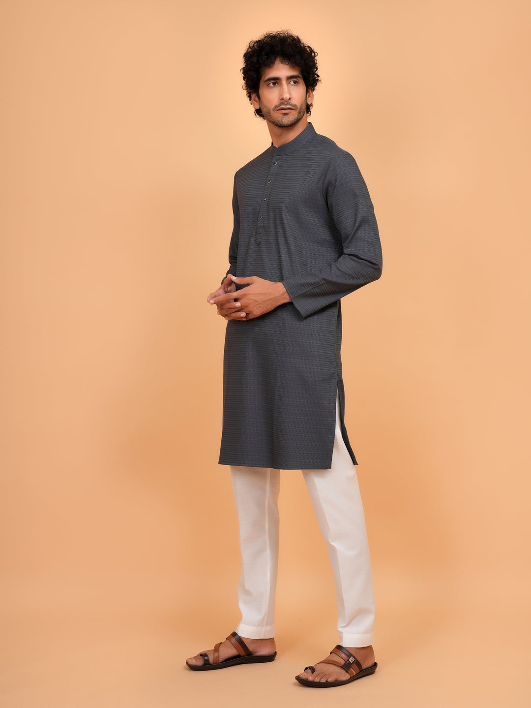 Solid Grey Kurta Set - KM44553-12