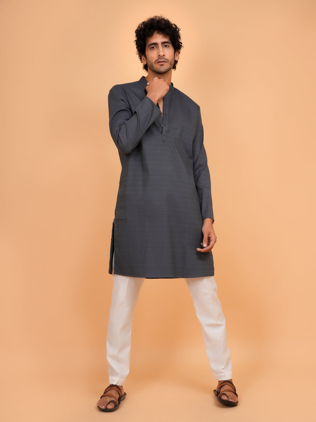 Solid Grey Kurta Set - KM44553-12