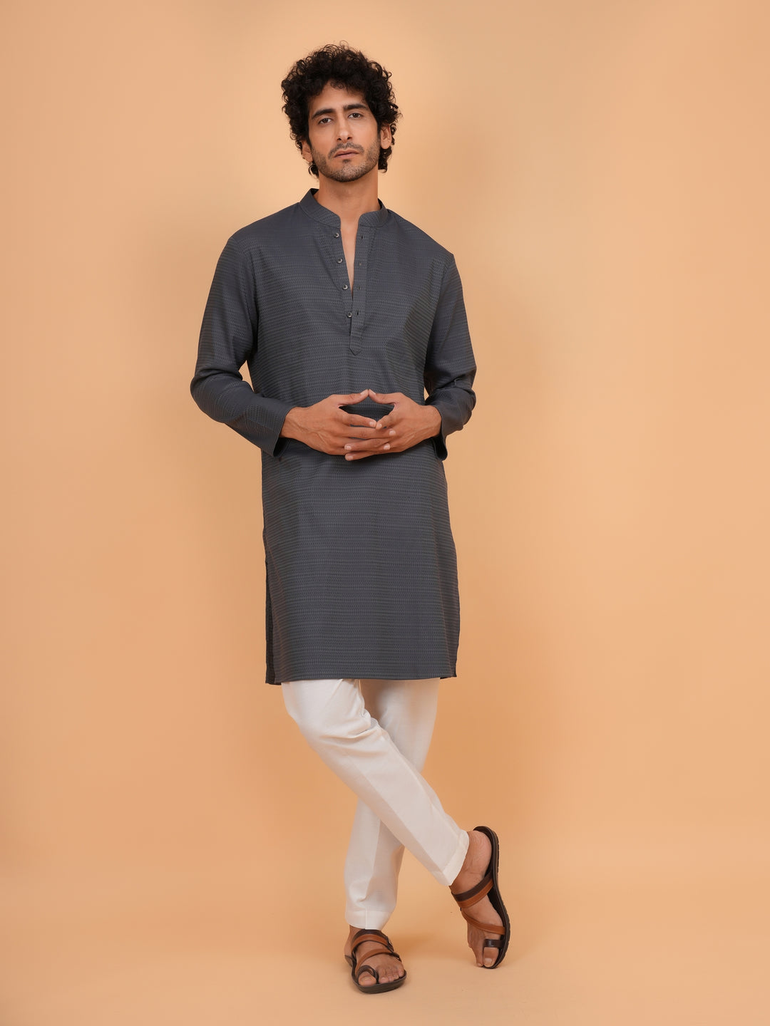 Solid Grey Kurta Set - KM44553-12