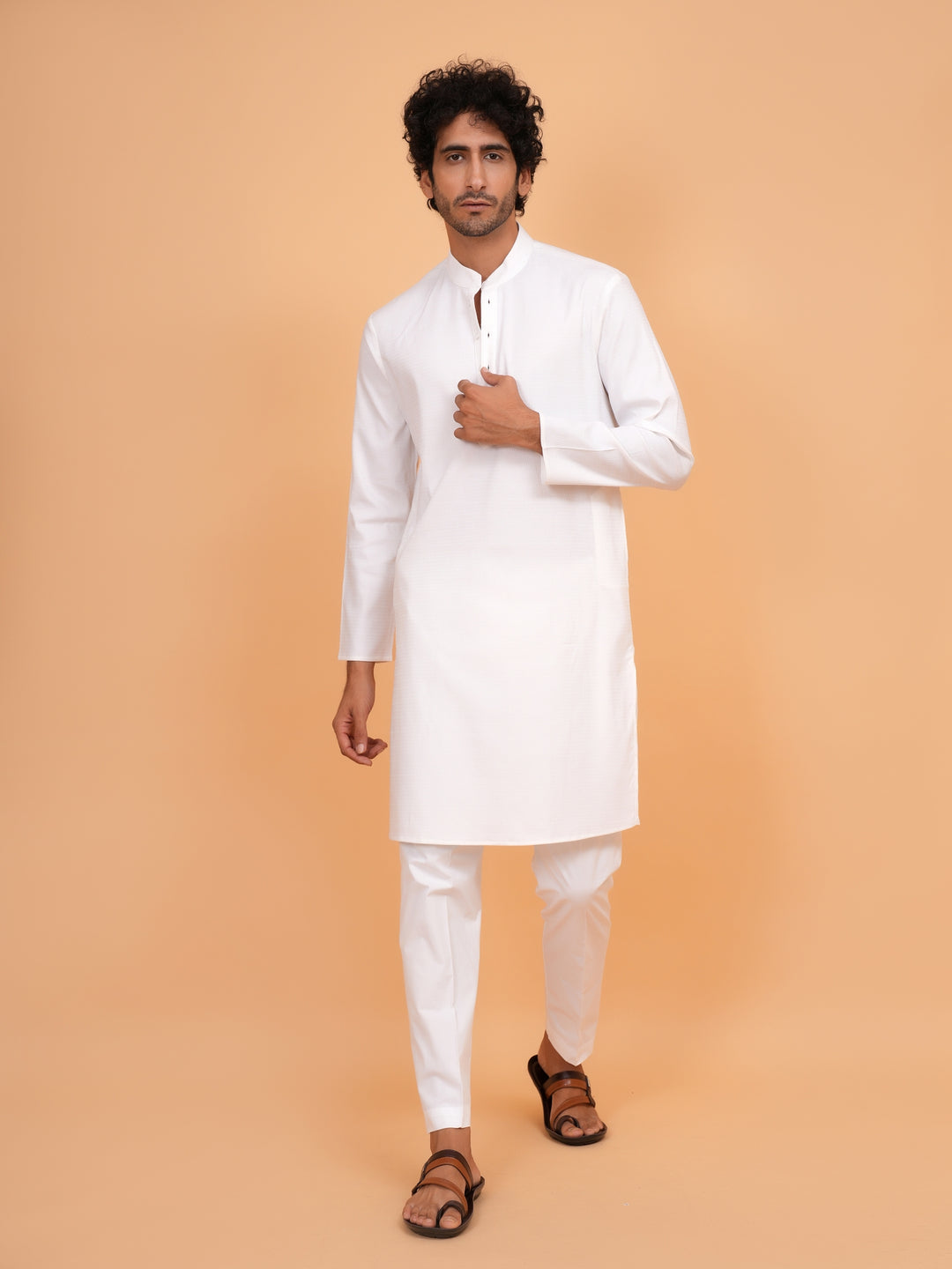 Solid White Kurta Set - KM44553-1