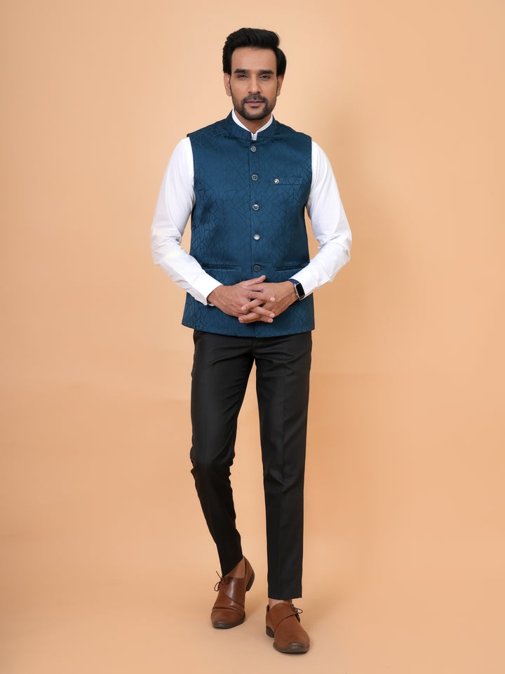Geometric Blue Nehru Jacket - B44741-9
