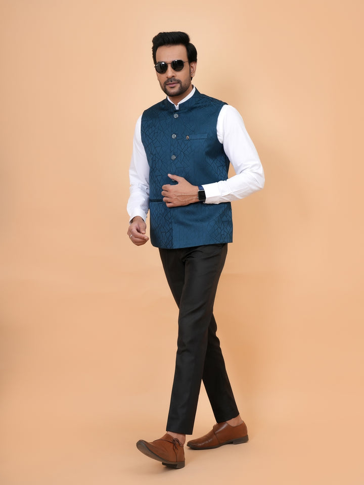 Geometric Blue Nehru Jacket - B44741-9