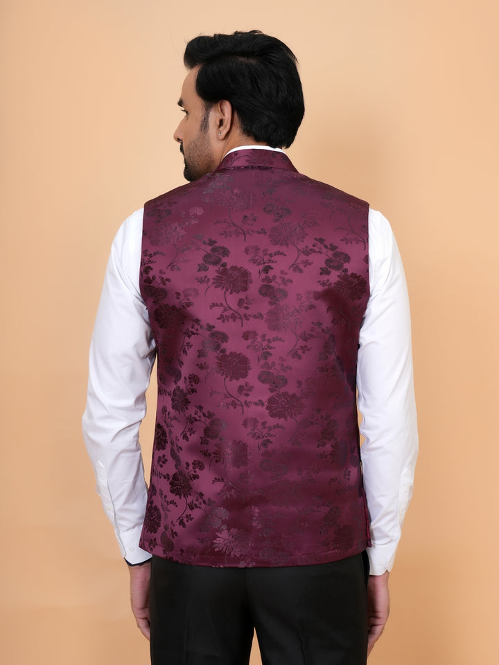 Floral Wine Nehru Jacket - B44742-21