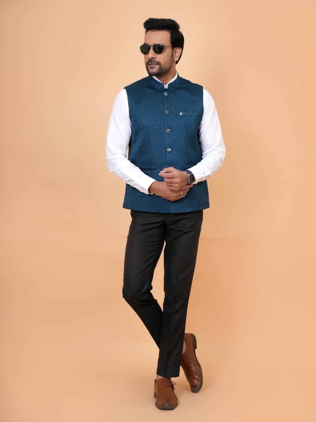Geometric Blue Nehru Jacket - B44741-9