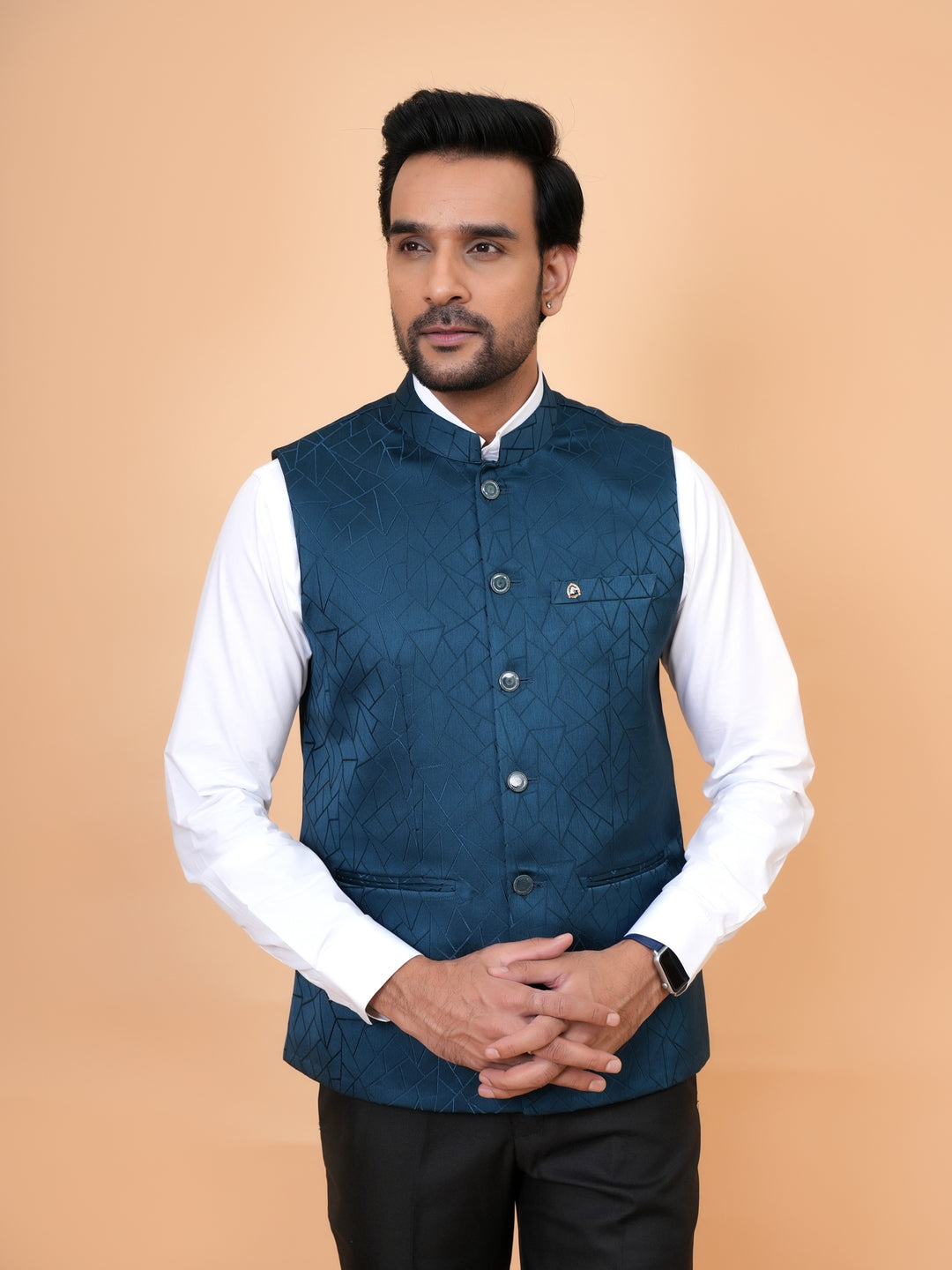 Geometric Blue Nehru Jacket - B44741-9