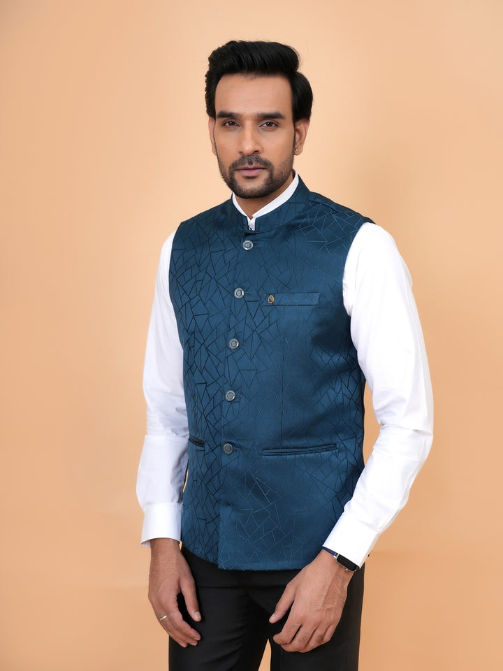 Geometric Blue Nehru Jacket - B44741-9
