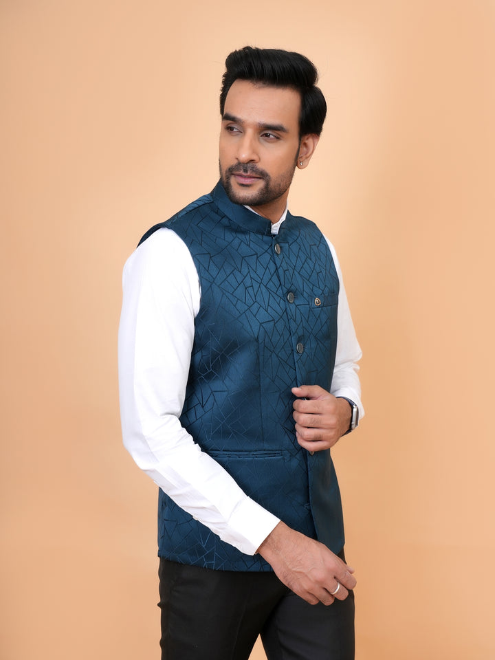 Geometric Blue Nehru Jacket - B44741-9