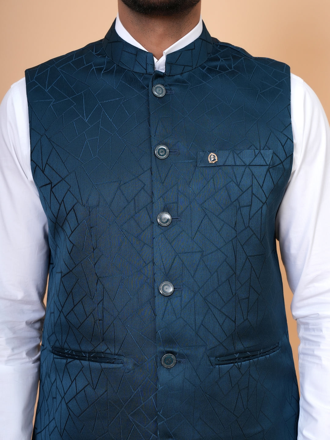 Geometric Blue Nehru Jacket - B44741-9