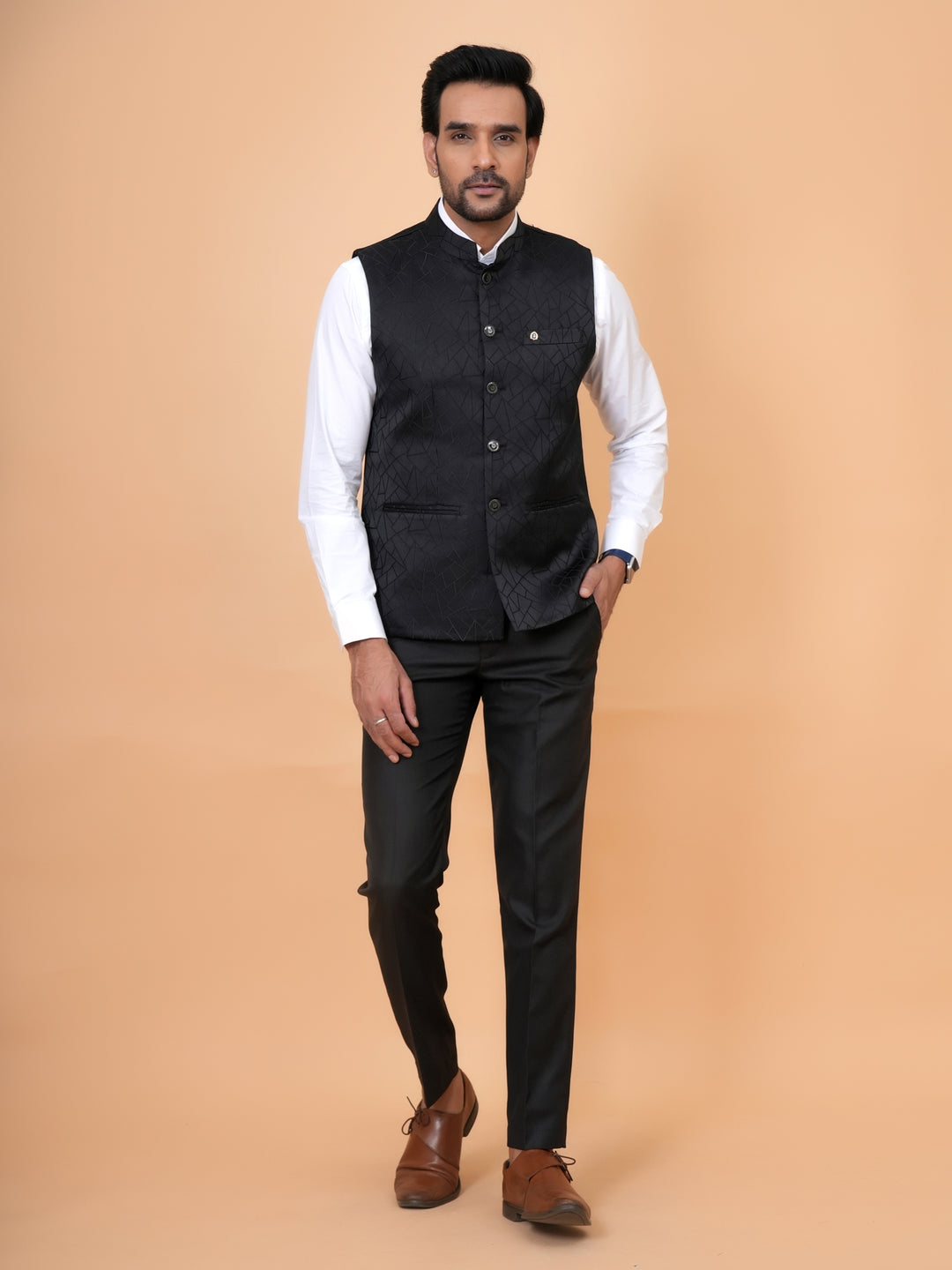 Geometric Black Nehru Jacket - B44741-7