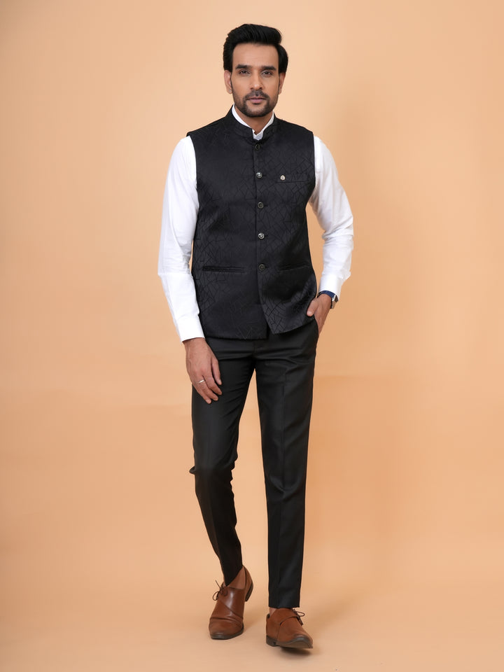 Geometric Black Nehru Jacket - B44741-7