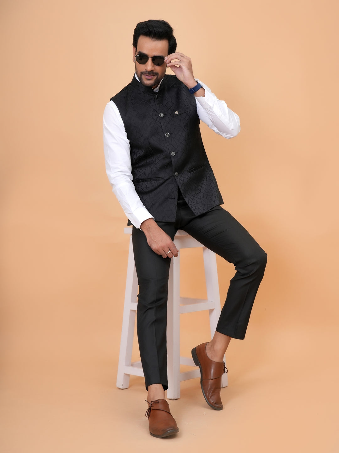 Geometric Black Nehru Jacket - B44741-7