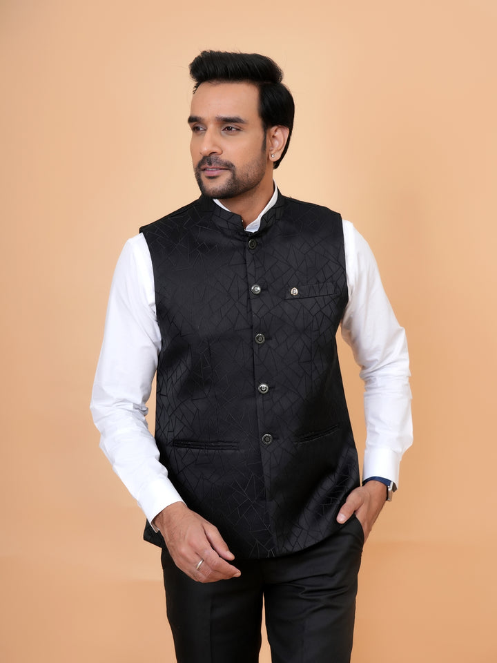 Geometric Black Nehru Jacket - B44741-7