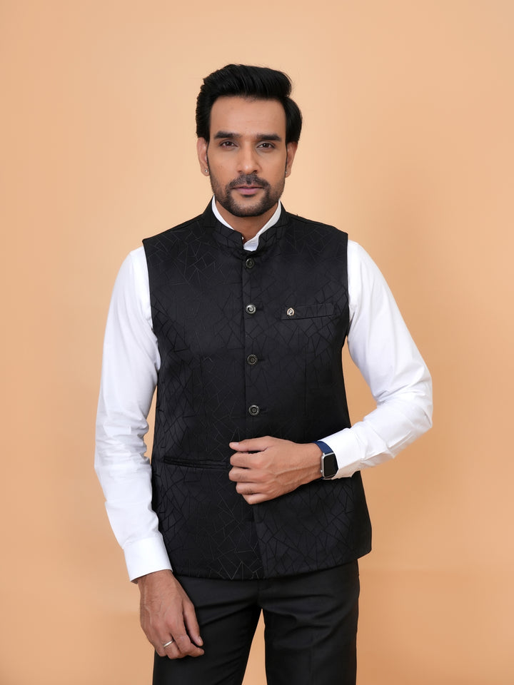 Geometric Black Nehru Jacket - B44741-7