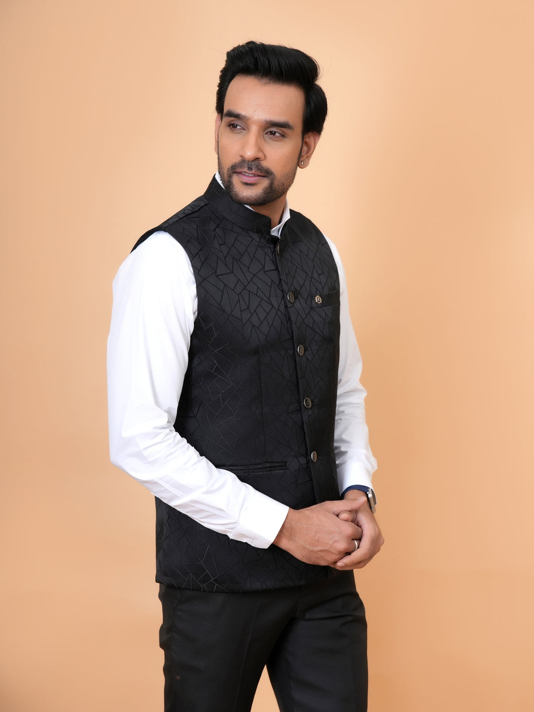 Geometric Black Nehru Jacket - B44741-7